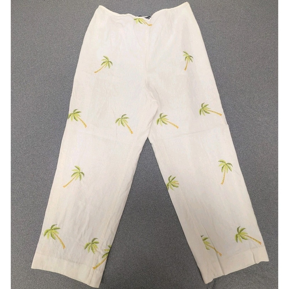 Nicole Studio Women's Size 12 Capris Embroidered Palm Trees LINEN Blend Lined